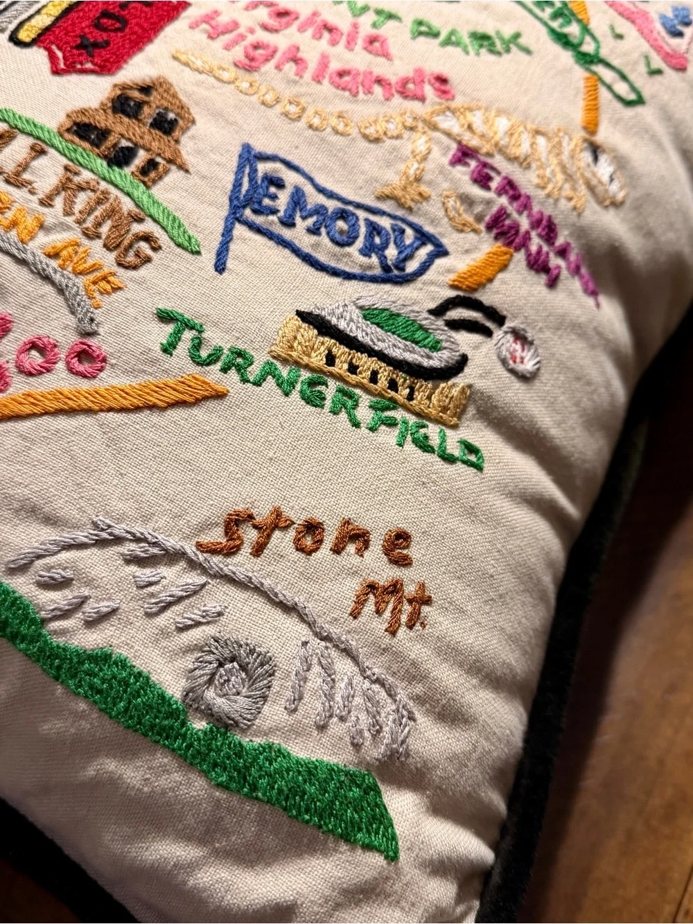 Catstudio Hand Embroidered Atlanta Landmark Accent Pillow — Old School ATL